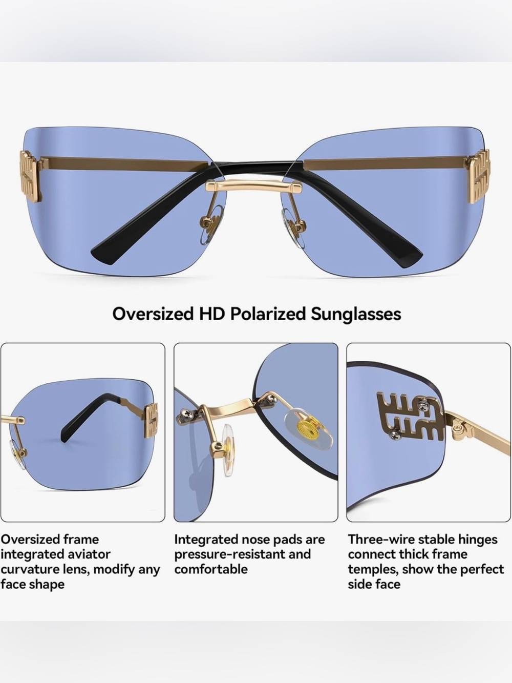 Blue Lens Rimless Sunglasses with Gold Trim - Miu Miu - Picture 4 of 5